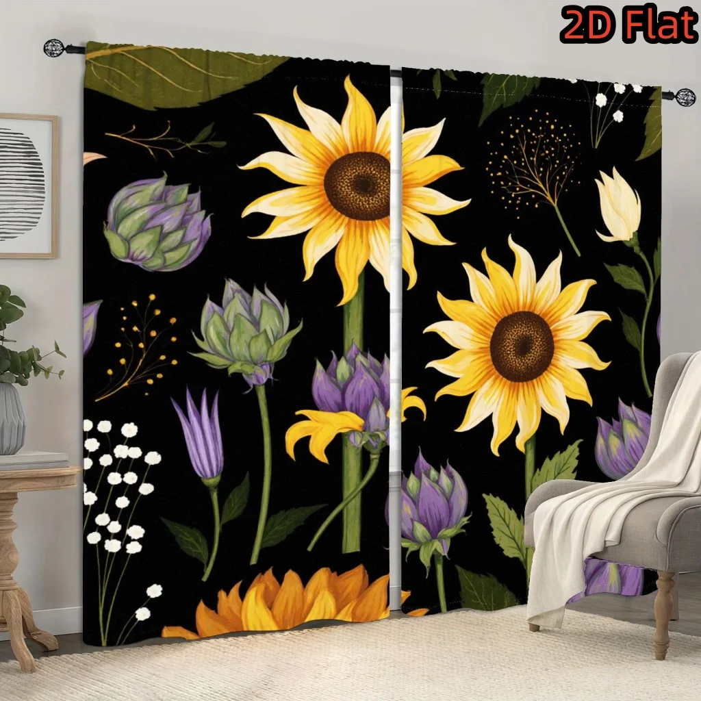 2pcs Sunflower Purple Flower Black Background Botanical Illustration Curtains Artistic Print Sheer Drape Living Room Bedroom
2pcs Sunflower Purple Flower Black Background Botanical Illustration Curtains Artistic Print Sheer Drape Living Room Bedroom
