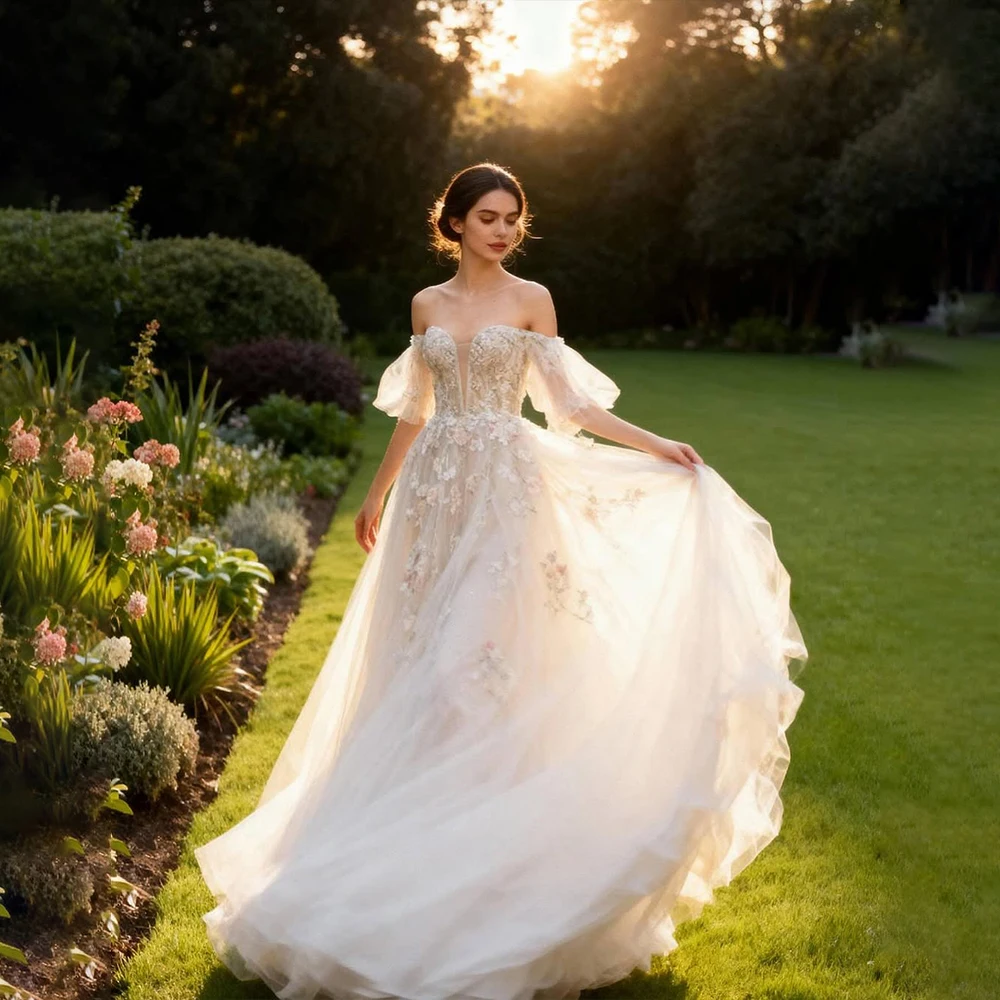 Bohemian Wedding Dresses with Sweetheart Long Sleeve A Line A ppliques Tulle Bride Dress for Women Garden Bridal Gown Customized
Bohemian Wedding Dresses with Sweetheart Long Sleeve A Line A ppliques Tulle Bride Dress for Women Garden Bridal Gown Customized