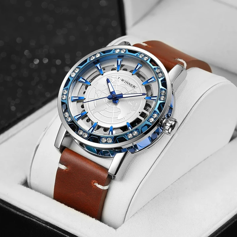 T-WINNER Classic Men's Manual Winding Mechanical Watch with Luminous Hands Luxury Gold-Tone Skeleton Case Retro Leather Strap
T-WINNER Classic Men's Manual Winding Mechanical Watch with Luminous Hands Luxury Gold-Tone Skeleton Case Retro Leather Strap