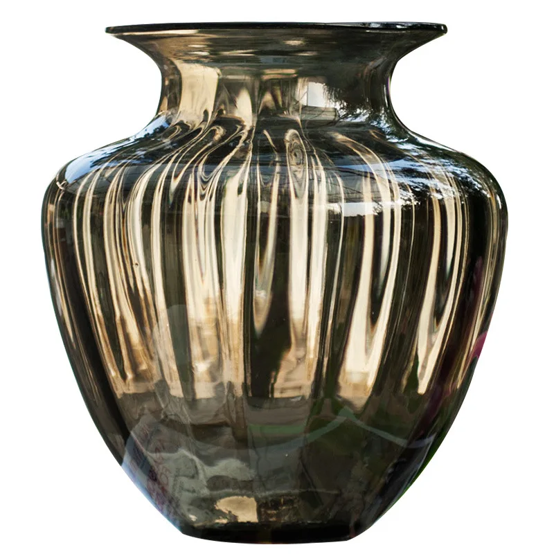 Creative retro texture glass vase primary color striped anti-mouth pumpkin vase European living room 
Creative retro texture glass vase primary color striped anti-mouth pumpkin vase European living room