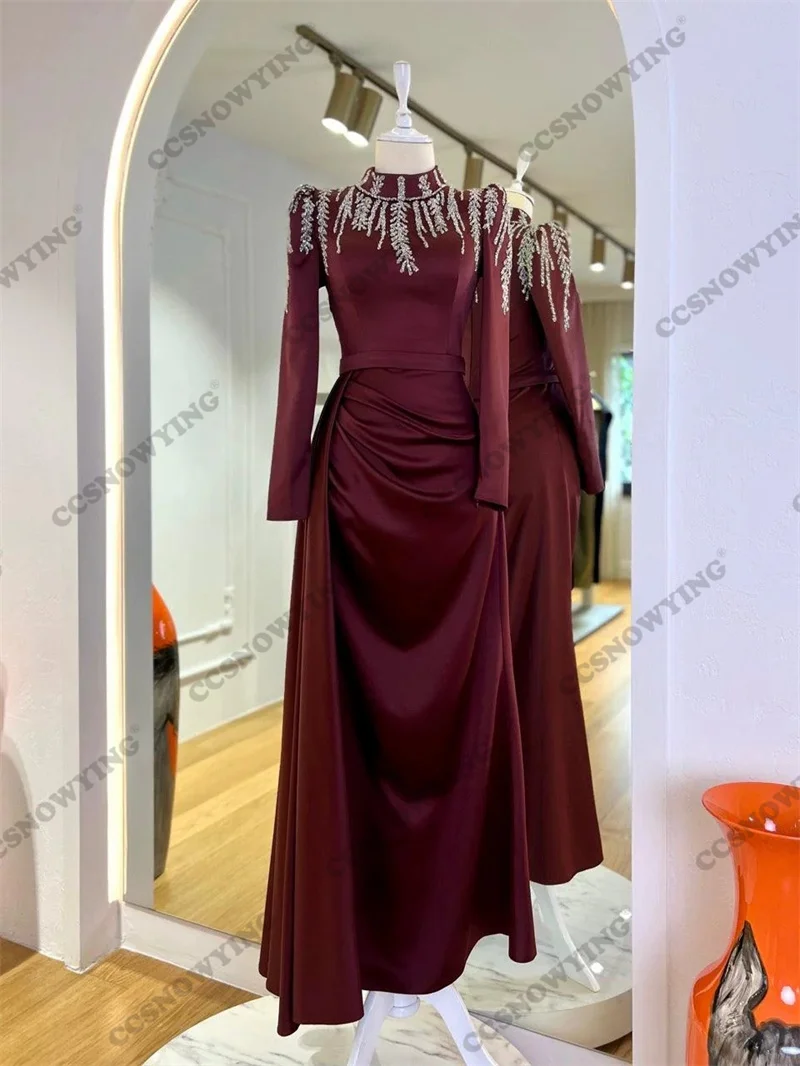 Satin Beaded Full Sleeve Muslim Evening Gown Islamic Hijab Formal Party Dresses High Neck Women Arabic Kaftan Robe De Soiree
Satin Beaded Full Sleeve Muslim Evening Gown Islamic Hijab Formal Party Dresses High Neck Women Arabic Kaftan Robe De Soiree