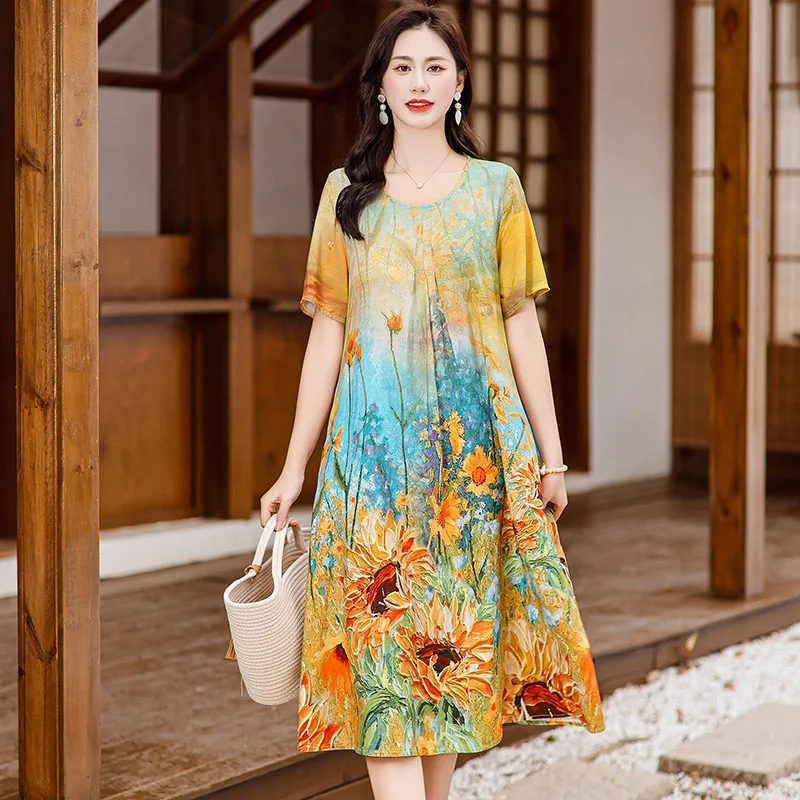 XL-5XL Summer Short Sleeved Dress European Women's Nightgowns Floral Sleepwear Night Shirt Middle Aged Mother Home Clothes
XL-5XL Summer Short Sleeved Dress European Women's Nightgowns Floral Sleepwear Night Shirt Middle Aged Mother Home Clothes