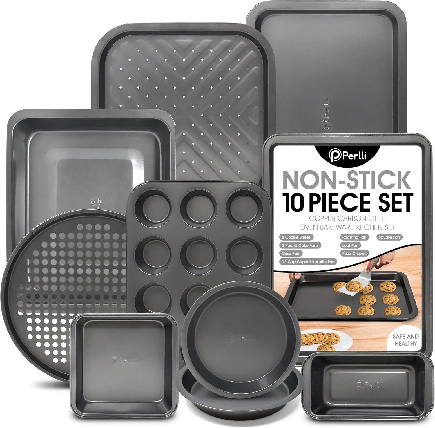 10-Piece Non-Stick Bakeware Set - Carbon Steel, Oven Safe to 446°F, Dishwasher Safe, Stackable for Easy Storage
10-Piece Non-Stick Bakeware Set - Carbon Steel, Oven Safe to 446°F, Dishwasher Safe, Stackable for Easy Storage