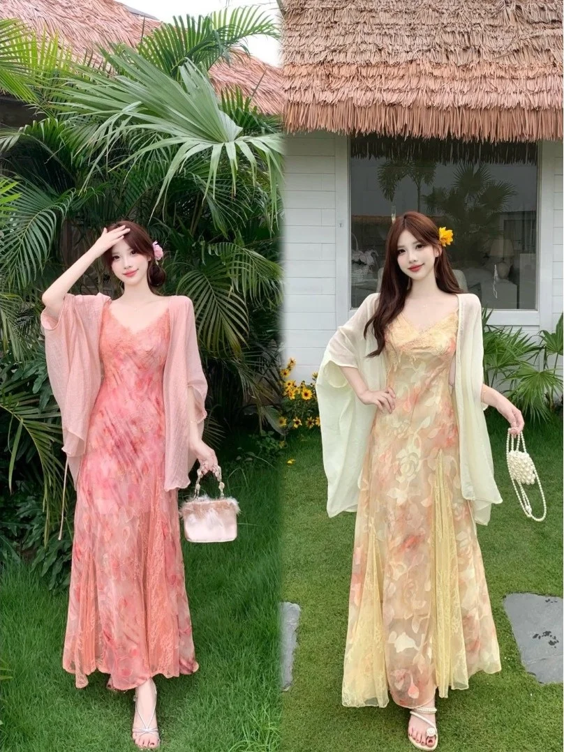 plus Size Floral Lace Splice Strap Dress Heavy Embroidery Summer Sun Protection Shoulder Shawl Long Skirt Two Piece Set
plus Size Floral Lace Splice Strap Dress Heavy Embroidery Summer Sun Protection Shoulder Shawl Long Skirt Two Piece Set