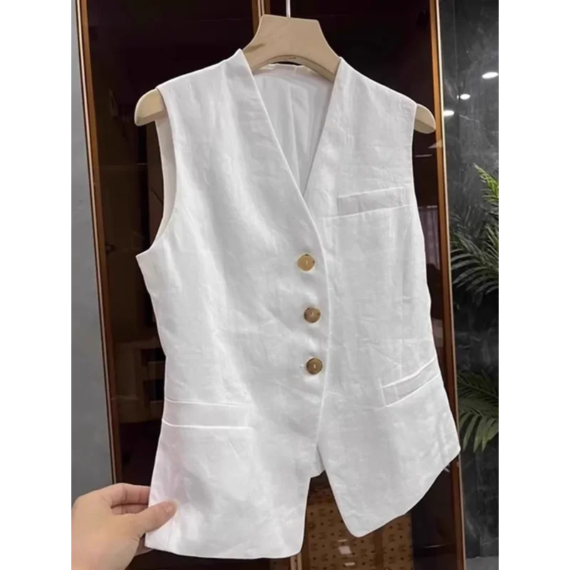 Женский черный жилет без рукавов с V-образным вырезом на пуговицах, повседневный
Женский черный жилет без рукавов с V-образным вырезом на пуговицах, повседневный