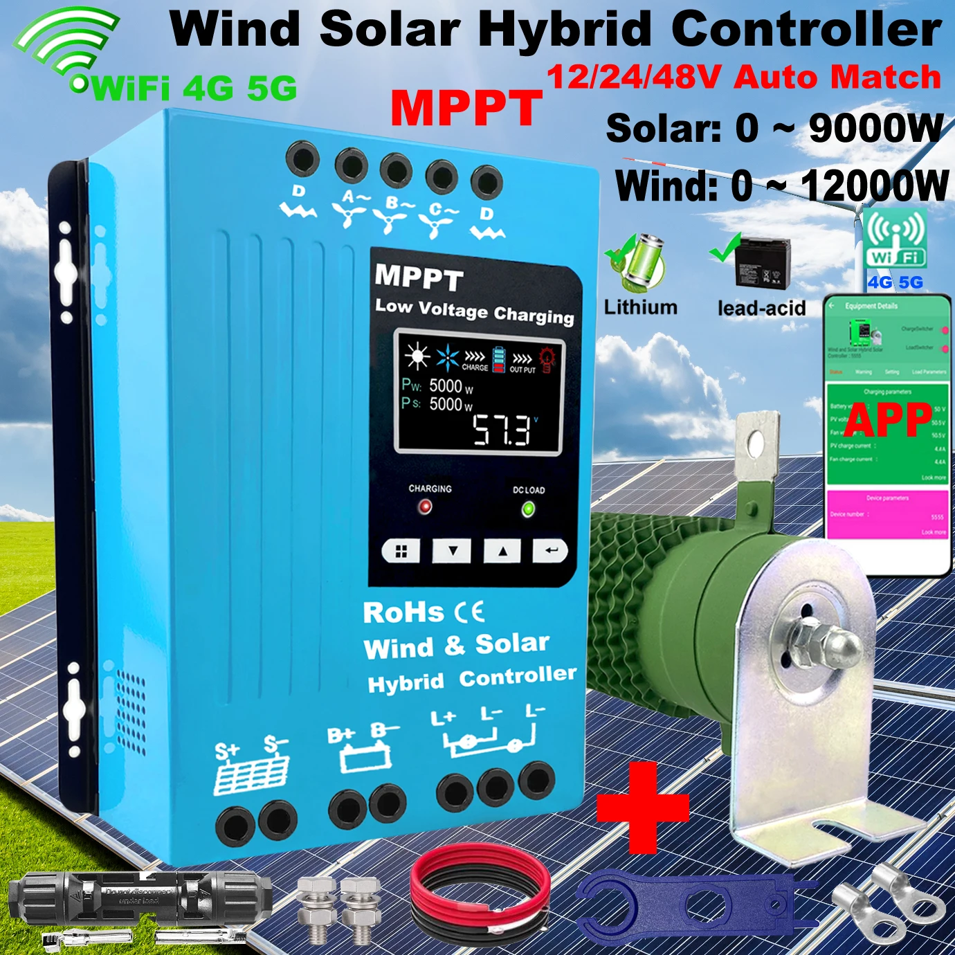 3000 Вт 4 кВт WIFI гибридный контроллер заряда солнечного ветра система питания MPPT солнечный регулятор для литиевой свинцово-кислотной батареи 12 В 24 В 48 В
3000 Вт 4 кВт WIFI гибридный контроллер заряда солнечного ветра система питания MPPT солнечный регулятор для литиевой свинцово-кислотной батареи 12 В 24 В 48 В