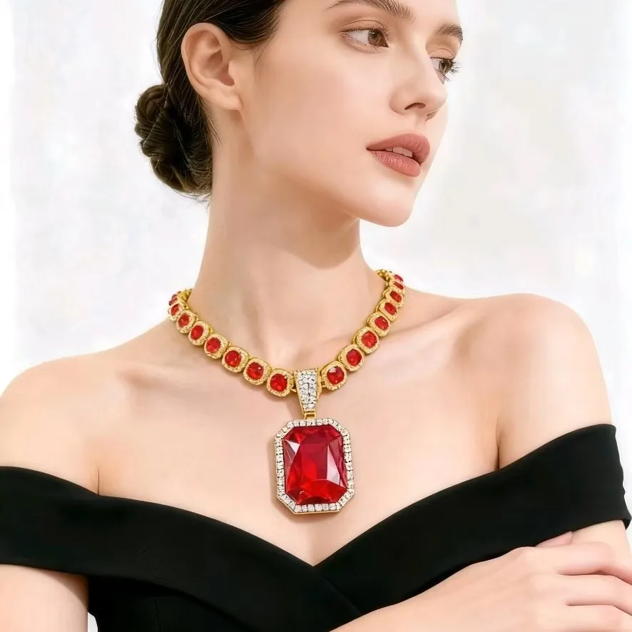 Hip Hop Bling Alloy Ruby Pendant Necklace With Heart Square Sugar Cuban Chain Necklace For Men Women Ice Out Statement Jewerly
Hip Hop Bling Alloy Ruby Pendant Necklace With Heart Square Sugar Cuban Chain Necklace For Men Women Ice Out Statement Jewerly