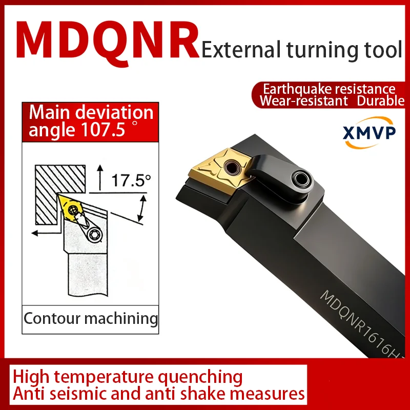 CNC 107.5 degree lathe outer circular turning tool MDQNR/L 2525M11 CNC cutting tool holder, earthquake resistant and wear-resist
CNC 107.5 degree lathe outer circular turning tool MDQNR/L 2525M11 CNC cutting tool holder, earthquake resistant and wear-resist
