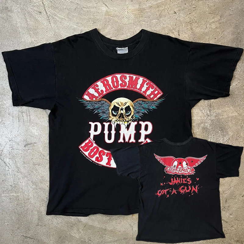 Black Men's Cotton T-Shirt AEROSMITH Graphic Double Sided Print Black Metal Rock Women's Popular Short Sleeve Top Streetwear
Black Men's Cotton T-Shirt AEROSMITH Graphic Double Sided Print Black Metal Rock Women's Popular Short Sleeve Top Streetwear