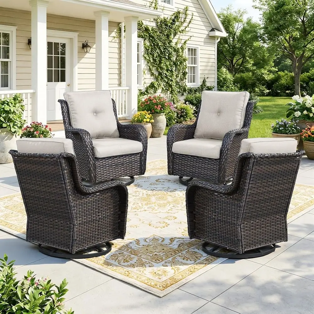 4-Piece Swivel Rocking Rattan Patio Furniture Set for Outdoor Deck or Garden
4-Piece Swivel Rocking Rattan Patio Furniture Set for Outdoor Deck or Garden