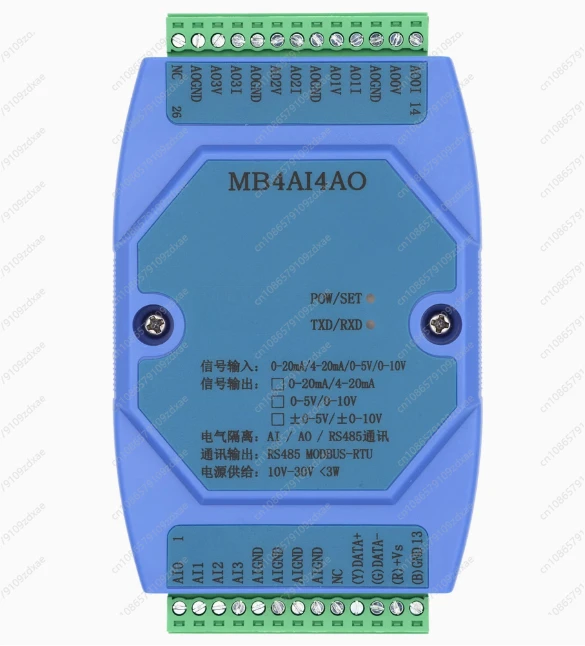 MB4AI4AO 0-20MA/4-20MA/0-5V/0-10V analog input and output acquisition module RS485 MODBUS
MB4AI4AO 0-20MA/4-20MA/0-5V/0-10V analog input and output acquisition module RS485 MODBUS