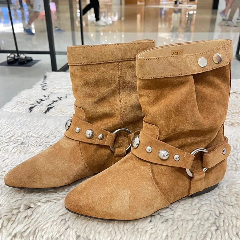Модные женские ботильоны с металлическими заклепками и пряжкой, осенние ковбойские сапоги из искусственной замши с острым носком в стиле вестерн, уличные короткие сапоги в стиле ретро
Модные женские ботильоны с металлическими заклепками и пряжкой, осенние ковбойские сапоги из искусственной замши с острым носком в стиле вестерн, уличные короткие сапоги в стиле ретро