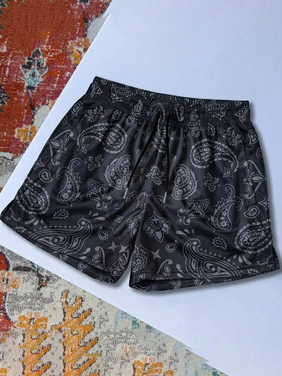 Mens Breathable Mesh Shorts With Paisley Print, Elastic Waist Drawstring For Beach, Travel And Everyday Summer Use
Mens Breathable Mesh Shorts With Paisley Print, Elastic Waist Drawstring For Beach, Travel And Everyday Summer Use