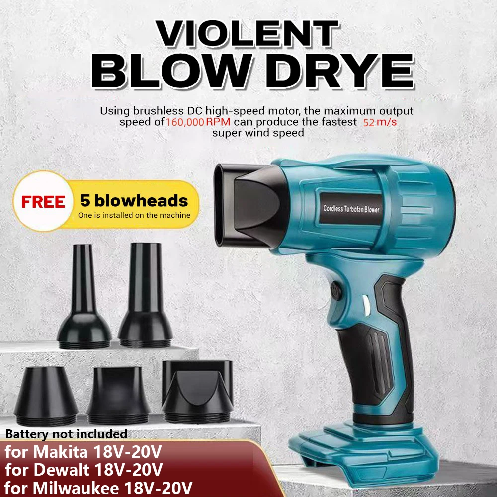 350W Portable Violent Jet Blower 160000RPM Cordless Fan For Makita/Dewalt/Milwaukee 18-20V Li-ion Battery Mini Turbo Dust Blower
350W Portable Violent Jet Blower 160000RPM Cordless Fan For Makita/Dewalt/Milwaukee 18-20V Li-ion Battery Mini Turbo Dust Blower