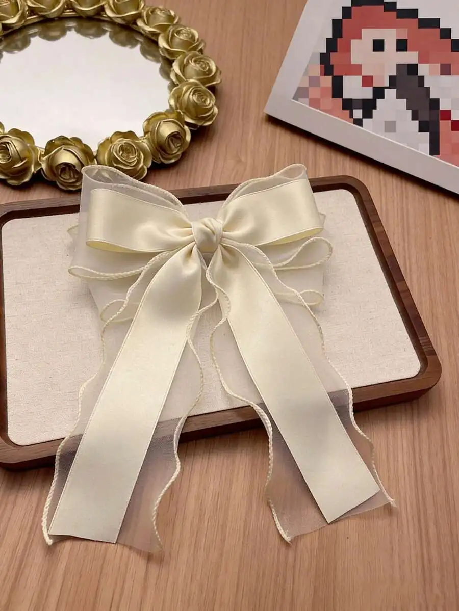 Elegant Ivory Satin Bow Hair Ribbon Accessory For Women
Elegant Ivory Satin Bow Hair Ribbon Accessory For Women