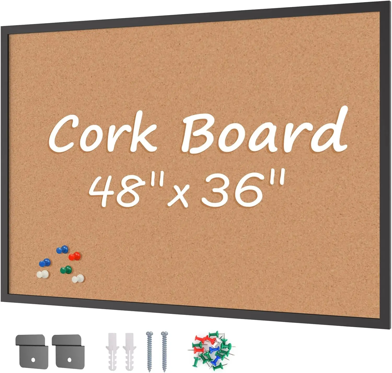 36x48 Black Wood Framed Cork Bulletin Board with 18 Push Pins for Office, School & Home Wall Mounting
36x48 Black Wood Framed Cork Bulletin Board with 18 Push Pins for Office, School & Home Wall Mounting