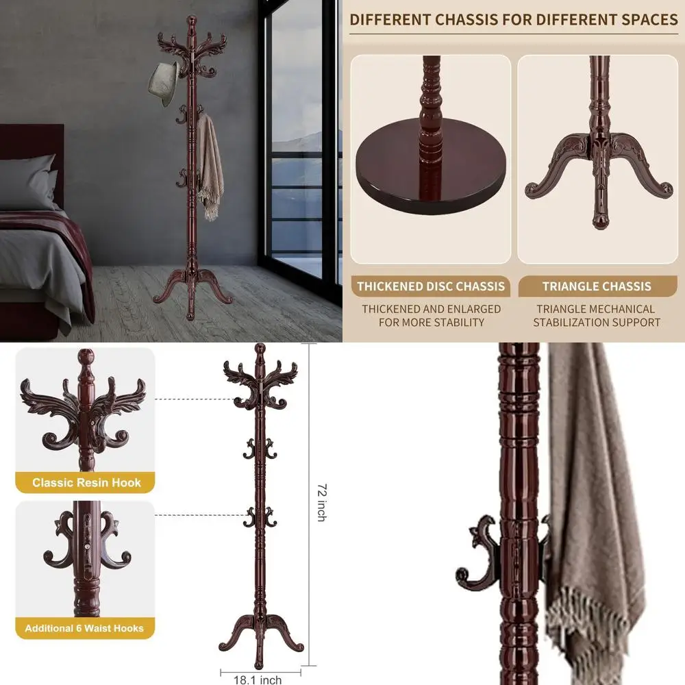 Sturdy Triangle Base Wooden Coat Rack with 14 Hooks, Natural Birch Wood Freestanding Tree Stand for Entryway
Sturdy Triangle Base Wooden Coat Rack with 14 Hooks, Natural Birch Wood Freestanding Tree Stand for Entryway