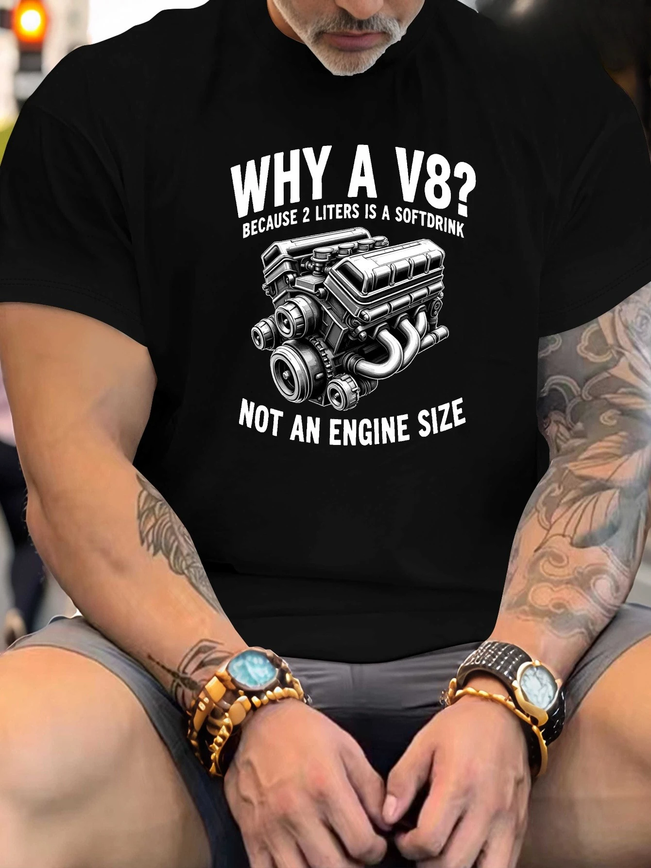 Funny Car Enthusiast-"Why a V8Because Not an Engine Size" Slogan design-100% cotton summer O-neck printed men's T-shirt.
Funny Car Enthusiast-"Why a V8Because Not an Engine Size" Slogan design-100% cotton summer O-neck printed men's T-shirt.