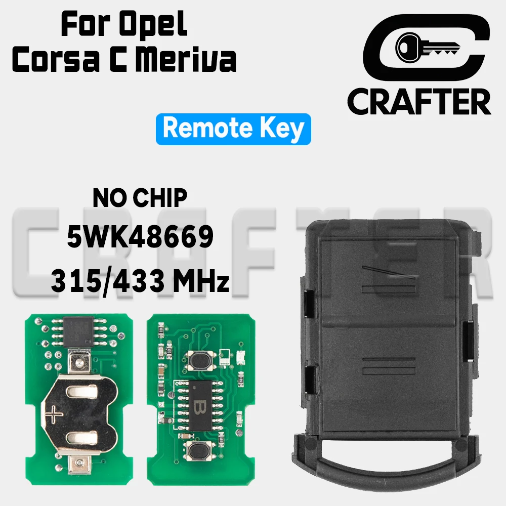Ключ Crafters 5WK48669 без чипа, удаленный автомобильный ключ для Vauxhall, для Opel Corsa C Meriva Tigra Combo Van ASK 315/433,9 МГц, 2 кнопки 
Ключ Crafters 5WK48669 без чипа, удаленный автомобильный ключ для Vauxhall, для Opel Corsa C Meriva Tigra Combo Van ASK 315/433,9 МГц, 2 кнопки