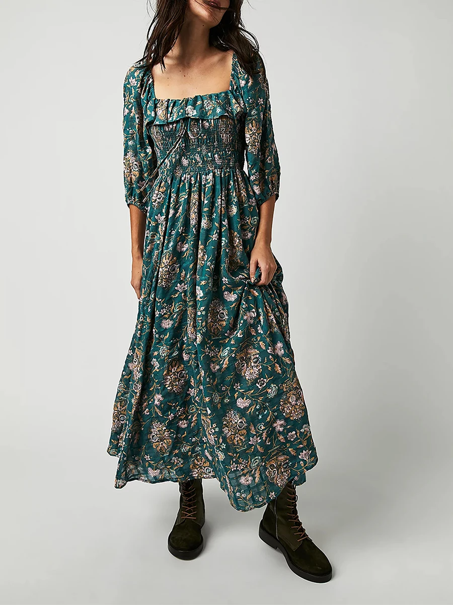 Women Floral A-Line Dress Ruffles Square Neck 3/4 Sleeve Party Long Dress for Beach Cocktail Club Streetwear
Women Floral A-Line Dress Ruffles Square Neck 3/4 Sleeve Party Long Dress for Beach Cocktail Club Streetwear