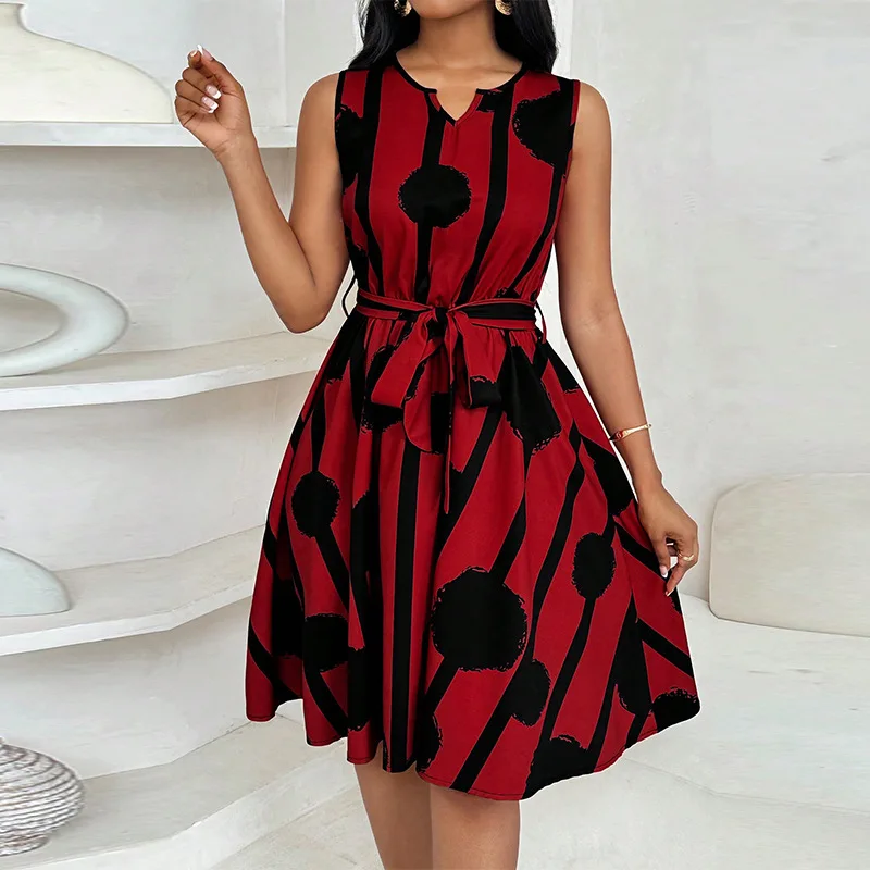 Fashion Printed Lace-up Ruffled Sleeveless Dress Women 2025 Summer Round Neck Casual Dress For Women
Fashion Printed Lace-up Ruffled Sleeveless Dress Women 2025 Summer Round Neck Casual Dress For Women