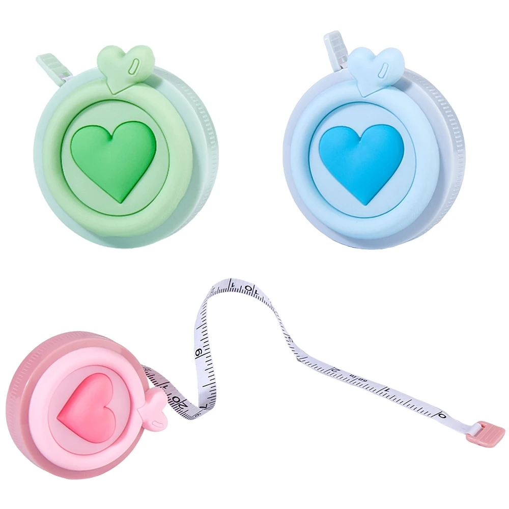 3Pcs 3 Colors PVC Polyethylen Tape Measure Soft Retractable Sewing Tape Measure for Body Sewing Tailor Cloth Heart Mixed Color
3Pcs 3 Colors PVC Polyethylen Tape Measure Soft Retractable Sewing Tape Measure for Body Sewing Tailor Cloth Heart Mixed Color