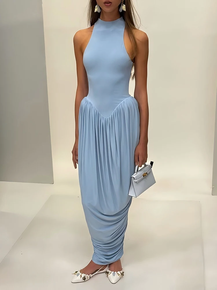 Oniflyme Sleeveles Slim Pleated Maxi Dress Women Fashion Solid Round Neck Backless Sexy A-line Dresses Streetwear Casual Vestido
Oniflyme Sleeveles Slim Pleated Maxi Dress Women Fashion Solid Round Neck Backless Sexy A-line Dresses Streetwear Casual Vestido