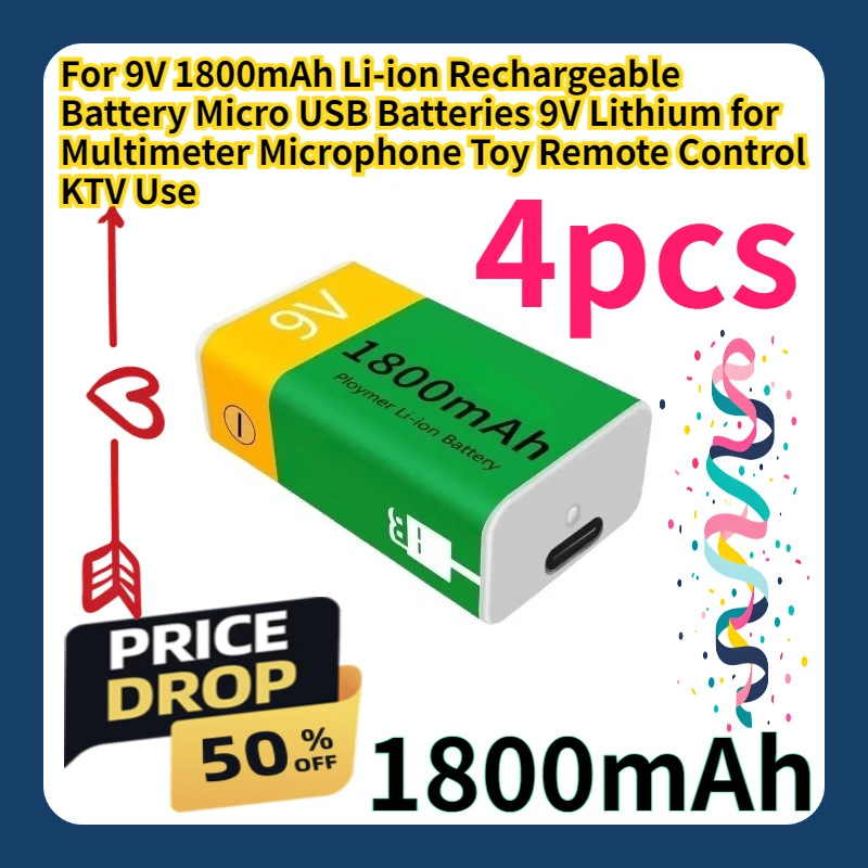 For 9V 1800mAh Li-ion Rechargeable Battery Micro USB Batteries 9V Lithium for Multimeter Microphone Toy Remote Control KTV Use
For 9V 1800mAh Li-ion Rechargeable Battery Micro USB Batteries 9V Lithium for Multimeter Microphone Toy Remote Control KTV Use
