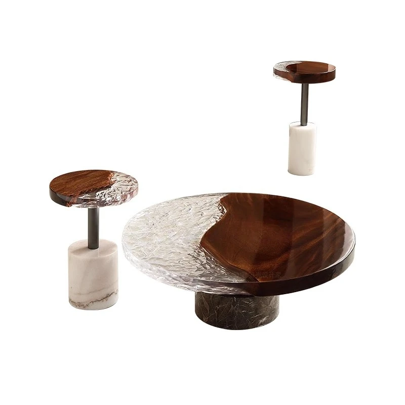 High-end walnut solid wood round coffee table Italian minimalist living room high-end art natural marble round coffee table 
High-end walnut solid wood round coffee table Italian minimalist living room high-end art natural marble round coffee table