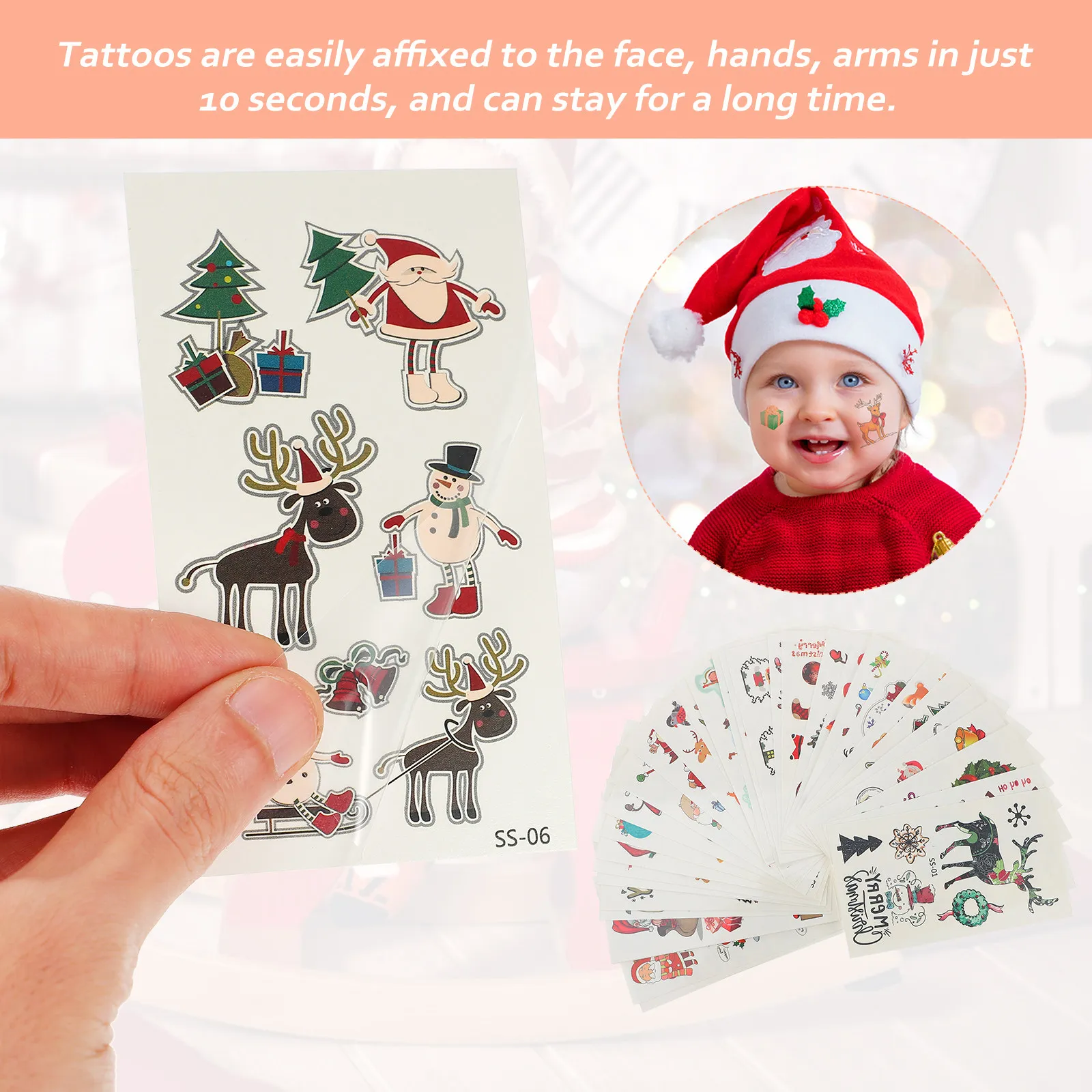 40 Sheets Christmas Tattoos Stickers Kids Body Decals Safe Skin Friendly Classic Pattern Party Favors Easy Apply Remove
40 Sheets Christmas Tattoos Stickers Kids Body Decals Safe Skin Friendly Classic Pattern Party Favors Easy Apply Remove
