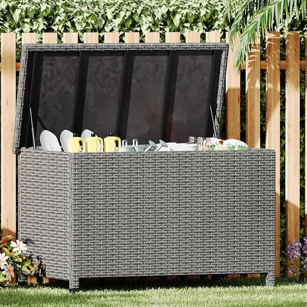 110 Gallon Deck Box with Handles and Wheels, Outdoor Garden Deck Box, PE Rattan Wicker Patio Large Storage Box, for Patio Furni
110 Gallon Deck Box with Handles and Wheels, Outdoor Garden Deck Box, PE Rattan Wicker Patio Large Storage Box, for Patio Furni