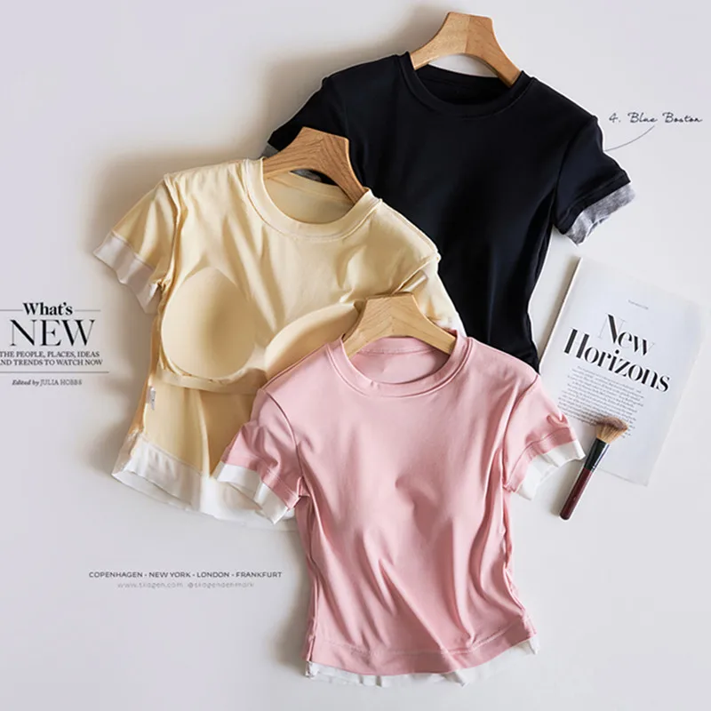 Cotton Short Sleeve Sleepwear T-shirt New Fresh Color One Piece Pajamas Top For Women Bra Pad Nightwear Outside Bottom Shirt
Cotton Short Sleeve Sleepwear T-shirt New Fresh Color One Piece Pajamas Top For Women Bra Pad Nightwear Outside Bottom Shirt