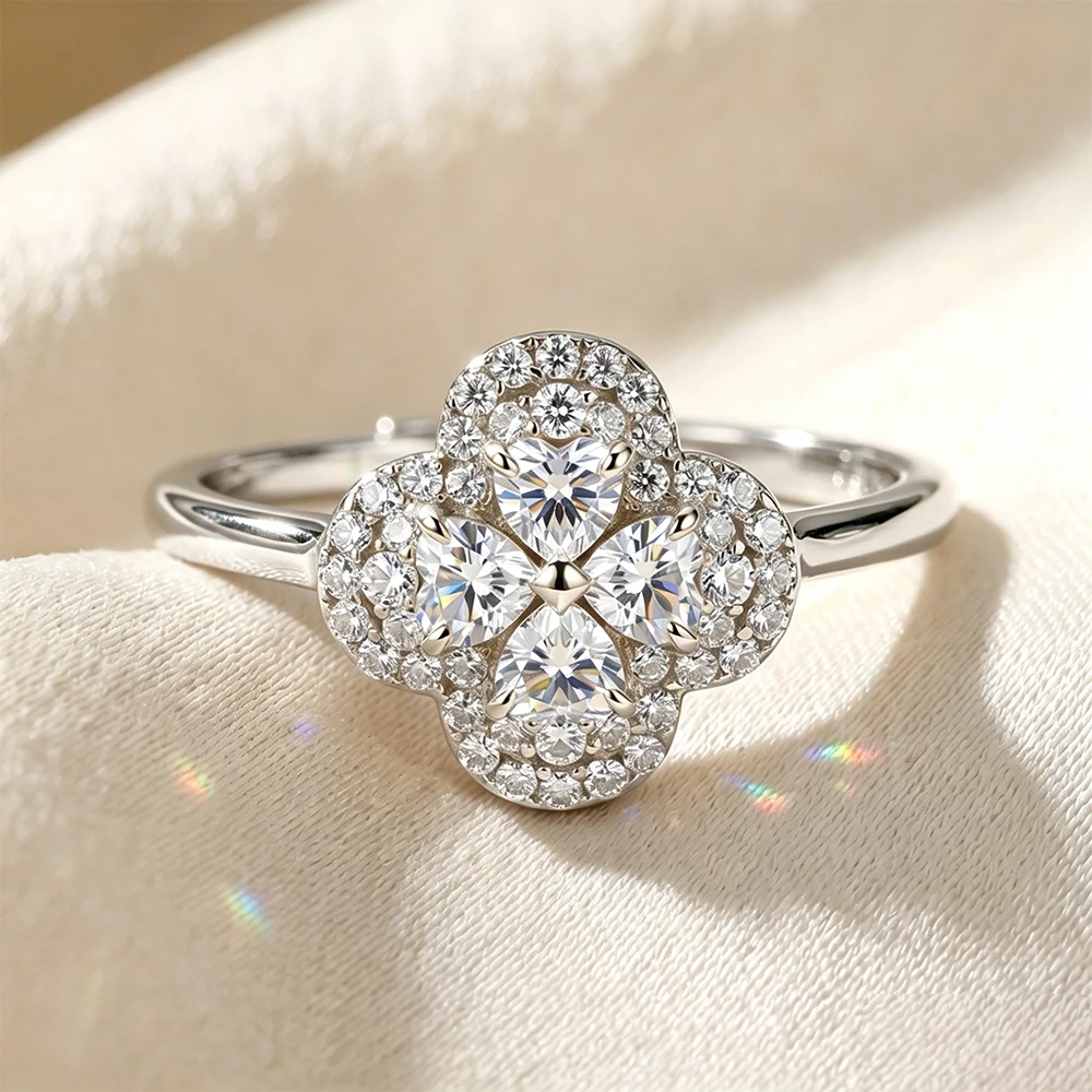 KISS MANDY D Color Moissanite Eternity Band Ring 925 Silver Luxury Lucky Four Leaf Clover Ring For Women Fine Jewelry SMOR18
KISS MANDY D Color Moissanite Eternity Band Ring 925 Silver Luxury Lucky Four Leaf Clover Ring For Women Fine Jewelry SMOR18