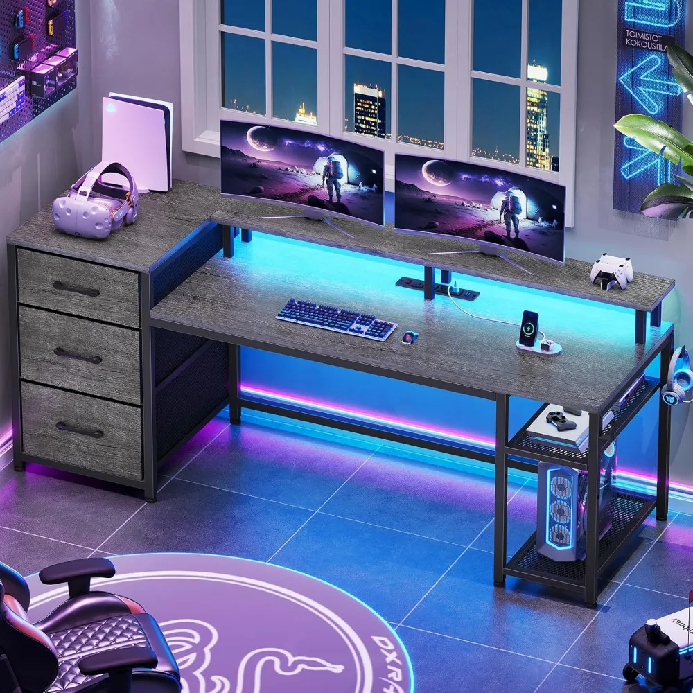 59" Office Desk with Drawers, Reversible Computer Desk with File Drawers & Storage, Gaming Desk with LED Lights & Power Outlet
59" Office Desk with Drawers, Reversible Computer Desk with File Drawers & Storage, Gaming Desk with LED Lights & Power Outlet