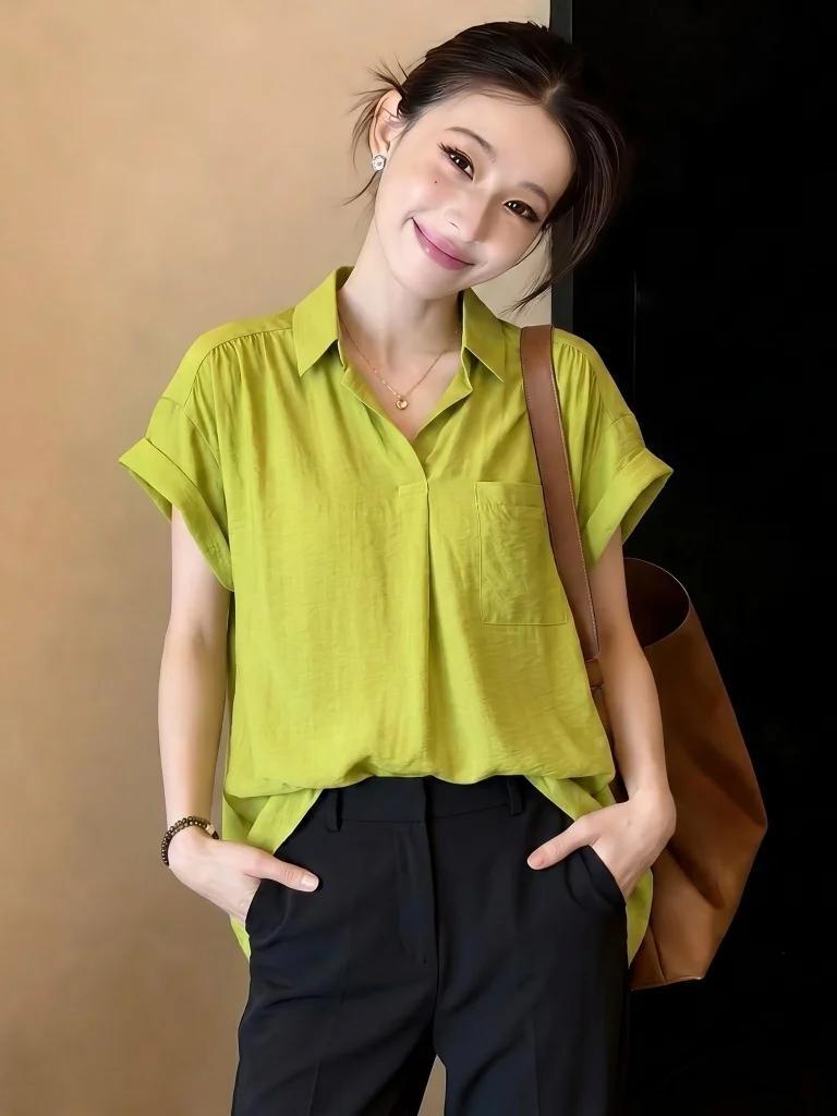 Dopamine Yellow Green Shoulder Short Sleeve Shirt Women's Summer New plus Size Conceal Belly Fat Micro Fat MM Slimming Top
Dopamine Yellow Green Shoulder Short Sleeve Shirt Women's Summer New plus Size Conceal Belly Fat Micro Fat MM Slimming Top
