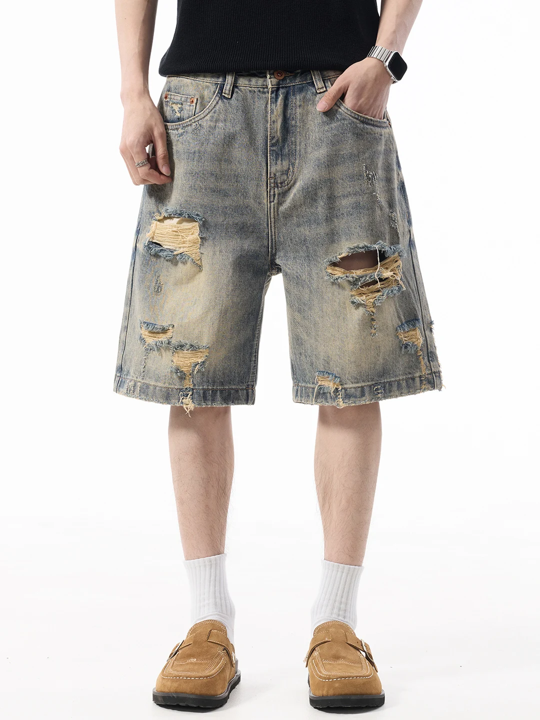 High-End Vintage Faded Men's Denim orts Casual Loose Straight Leg Versatile Wear Spring Faion Denim Clothing
High-End Vintage Faded Men's Denim orts Casual Loose Straight Leg Versatile Wear Spring Faion Denim Clothing