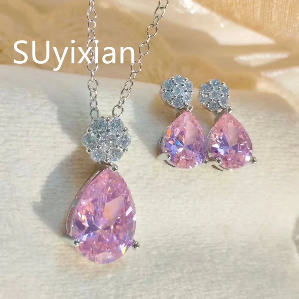 925 Sterling Silver Light Luxury Premium Pink Water Drop Zircon Earrings Necklace Set Birthday Anniversary Gift Ladies Jewelry
925 Sterling Silver Light Luxury Premium Pink Water Drop Zircon Earrings Necklace Set Birthday Anniversary Gift Ladies Jewelry