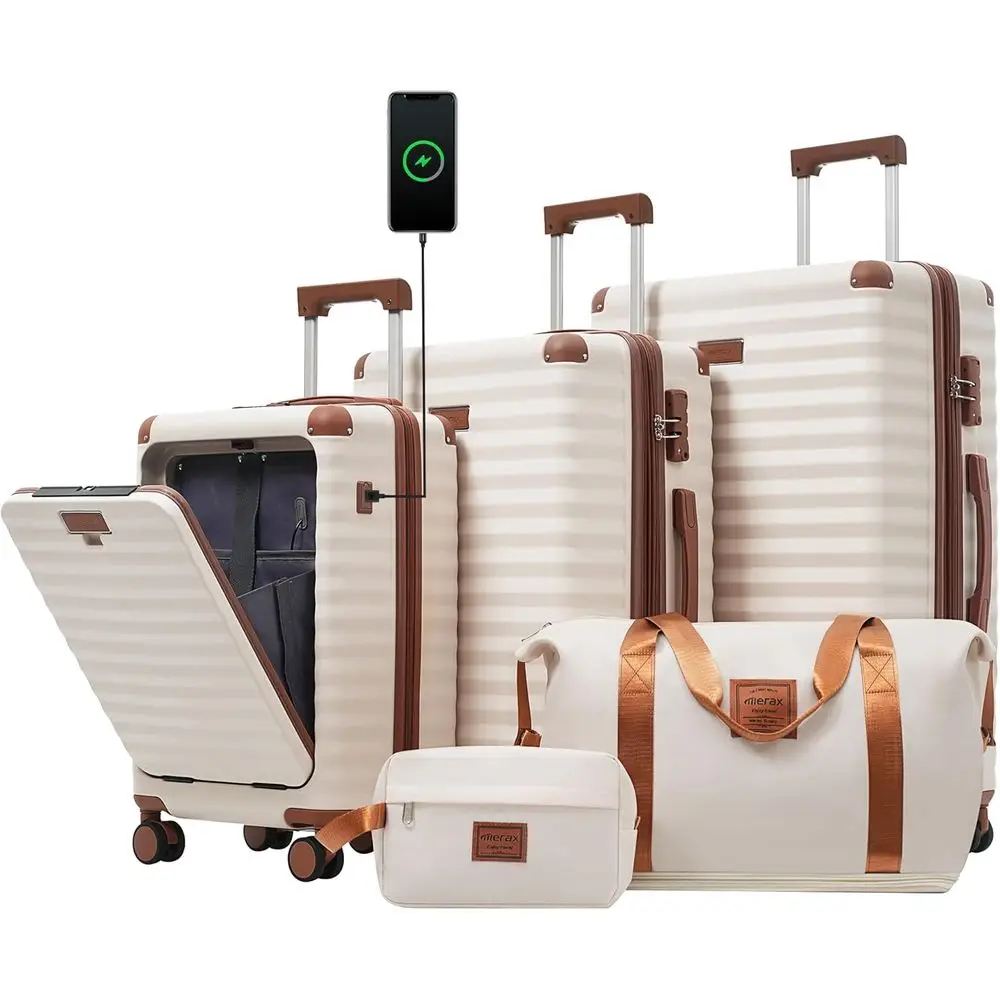 3-Piece Hardshell Luggage Set with Spinner Wheels, USB Port, and Cup Holder, Lightweight Carry-On, 20+24+28, White and Brown
3-Piece Hardshell Luggage Set with Spinner Wheels, USB Port, and Cup Holder, Lightweight Carry-On, 20+24+28, White and Brown
