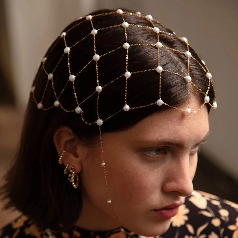 Vintage Pearl Hair Net Head Chain for Women Elegant Gold Color Mesh Headpiece Unique Gatsby Party Hair Jewelry Gift
Vintage Pearl Hair Net Head Chain for Women Elegant Gold Color Mesh Headpiece Unique Gatsby Party Hair Jewelry Gift
