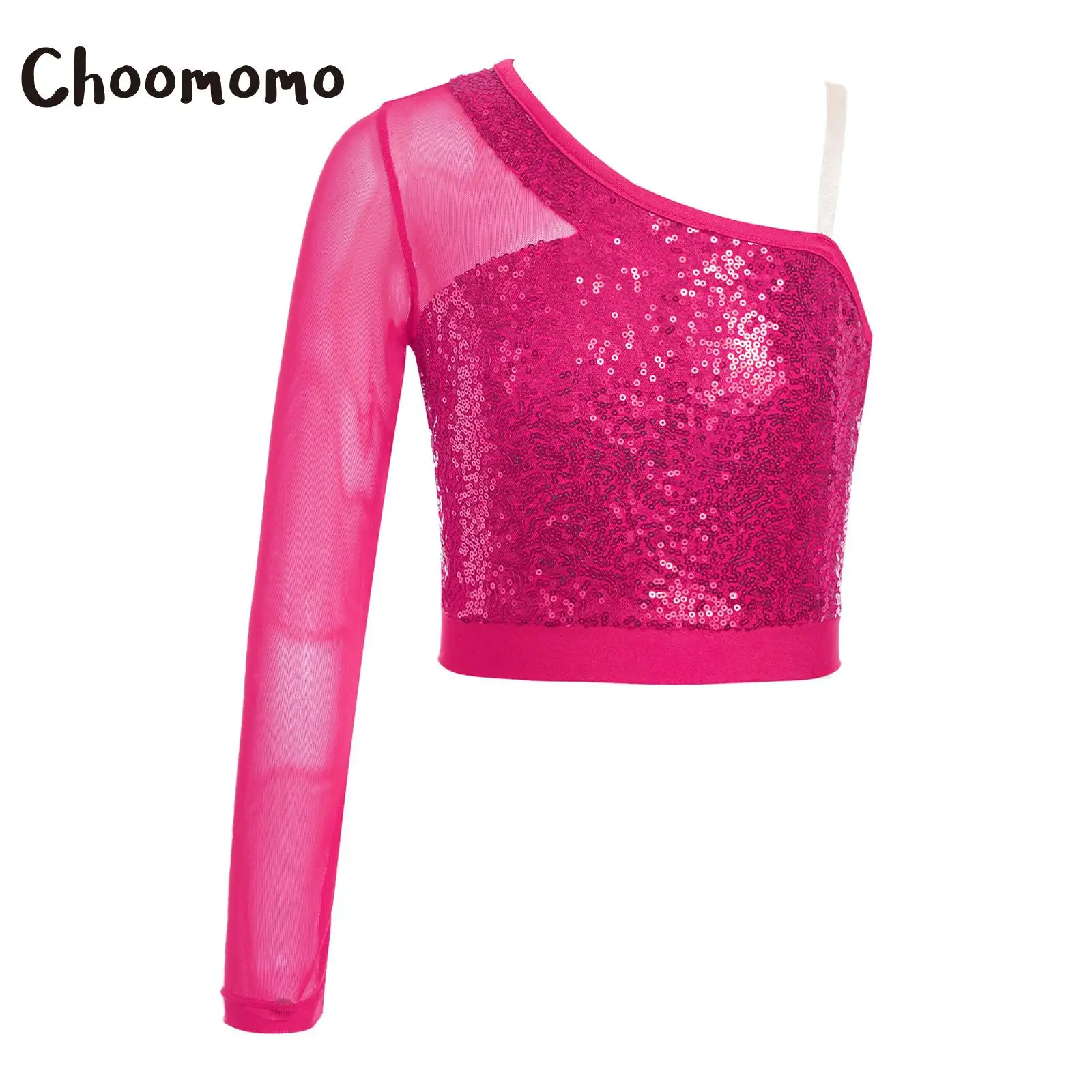 Kid Girls Jazz Dance Costume Sequin T-shirt Sheer Mesh Long Sleeve One Shoulder Crop Top Street Cheerleading Performance Costume
Kid Girls Jazz Dance Costume Sequin T-shirt Sheer Mesh Long Sleeve One Shoulder Crop Top Street Cheerleading Performance Costume