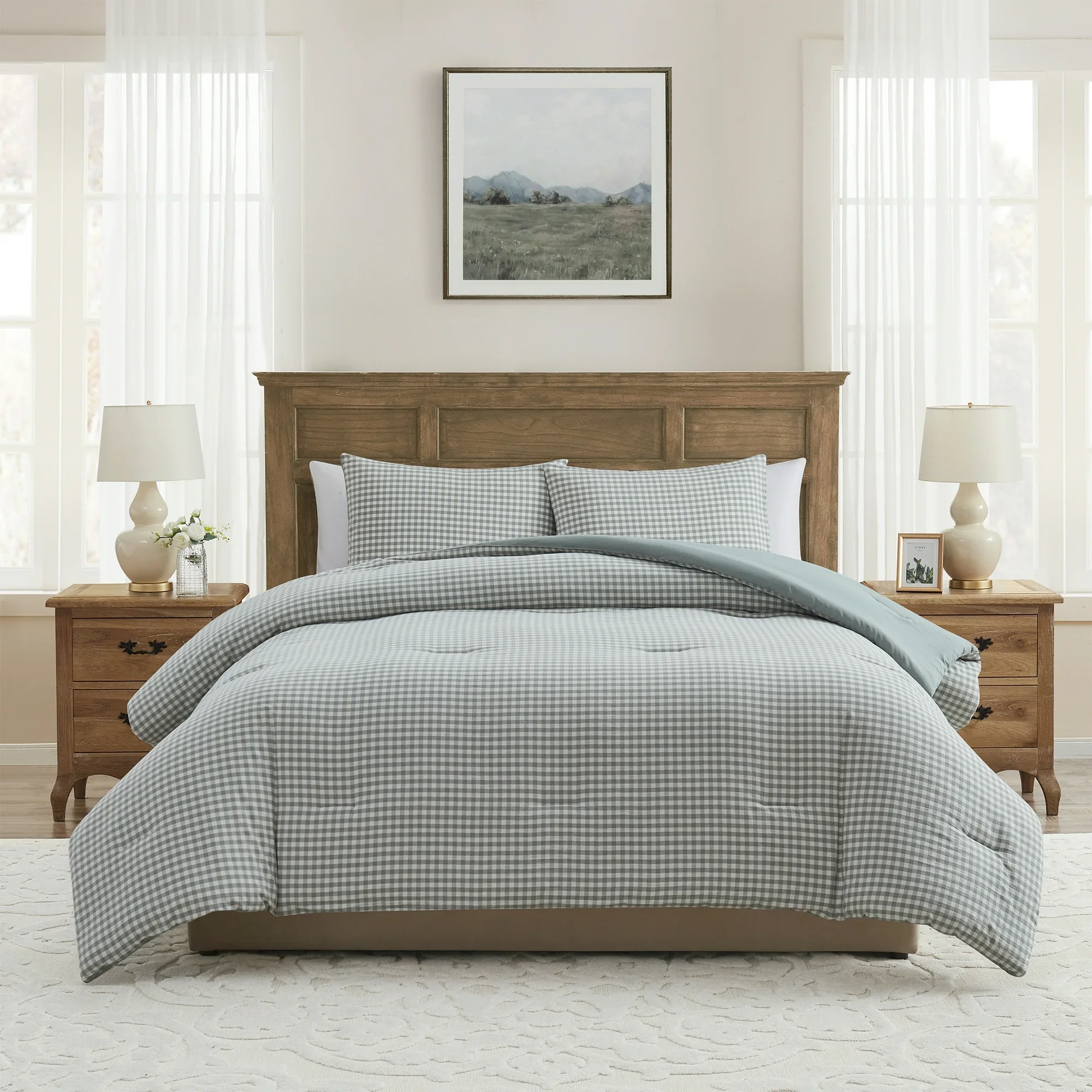3 Piece King Size Green Gingham Plaid Comforter Set Soft All Season Breathable Bedding Set Comfort Lightweight Warm Cozy Bed Quilt Decorative Bedroom Home Sleeping Essential Household Bedding Accessory
3 Piece King Size Green Gingham Plaid Comforter Set Soft All Season Breathable Bedding Set Comfort Lightweight Warm Cozy Bed Quilt Decorative Bedroom Home Sleeping Essential Household Bedding Accessory