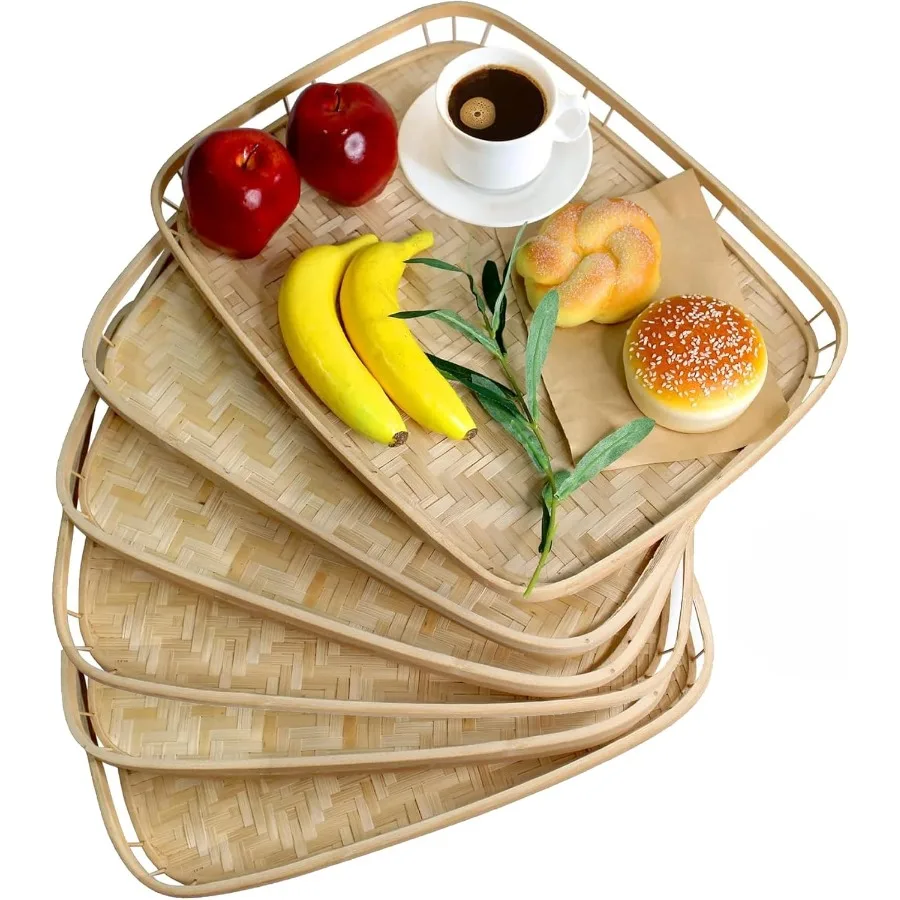 Set of 6 Bamboo Wicker Serving Trays for Foods and Drinks Rectangular Lap Trays for Breakfast. Decorative Bamboo Wood Basket Pl
Set of 6 Bamboo Wicker Serving Trays for Foods and Drinks Rectangular Lap Trays for Breakfast. Decorative Bamboo Wood Basket Pl