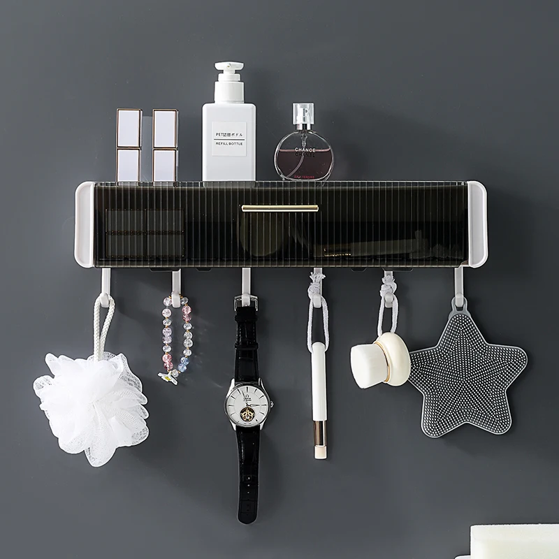 Punch-free Storage Rack With Hooks Bathroom Shelves Organizer With Pull-out Drawer Dustproof Household Item Kitchen Accessories
Punch-free Storage Rack With Hooks Bathroom Shelves Organizer With Pull-out Drawer Dustproof Household Item Kitchen Accessories