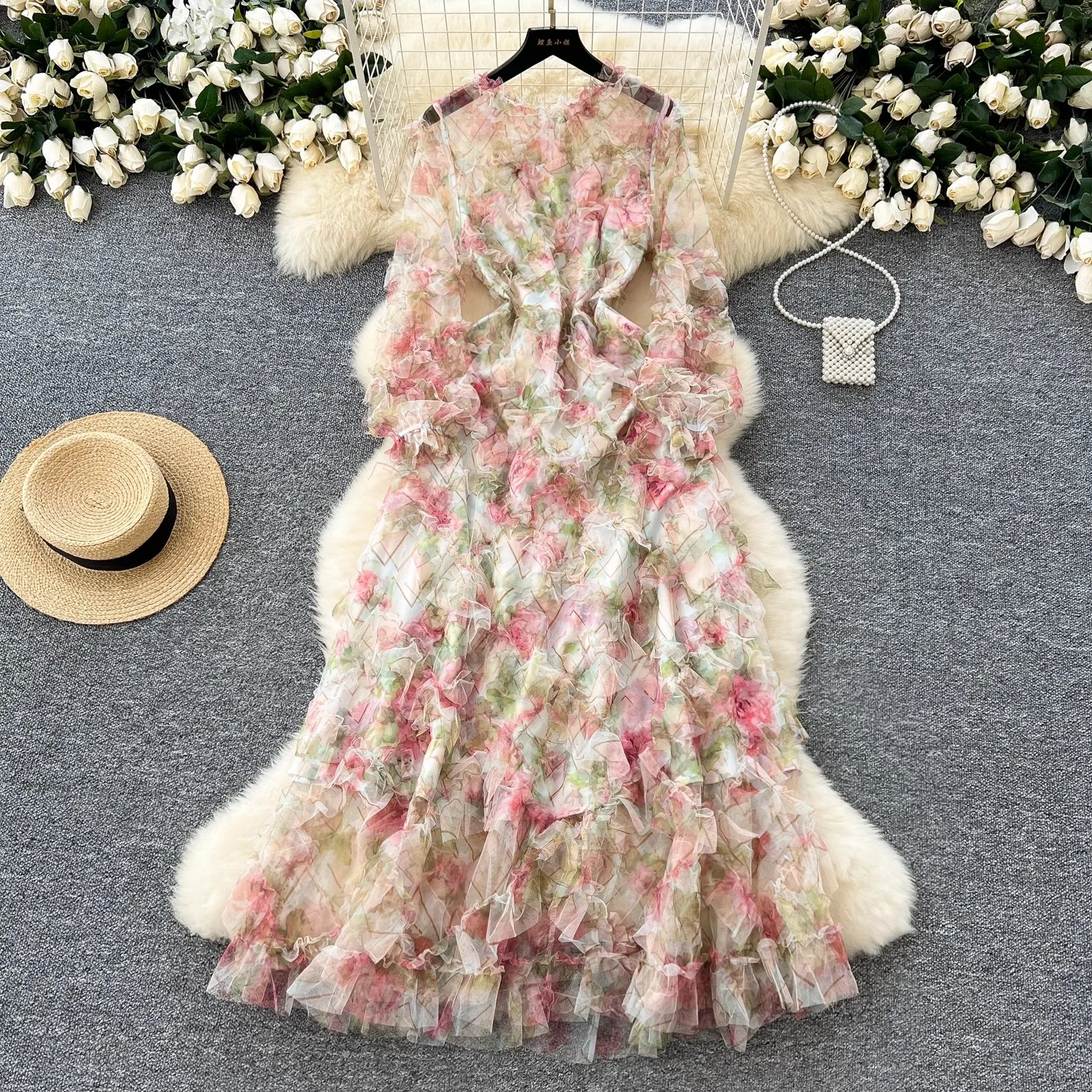 French Elegant Print Gorgeous Flower Cascading Ruffles Long Dress Women's Stand Collar Puff Sleeve Tulles Party Prom Vestidos
French Elegant Print Gorgeous Flower Cascading Ruffles Long Dress Women's Stand Collar Puff Sleeve Tulles Party Prom Vestidos