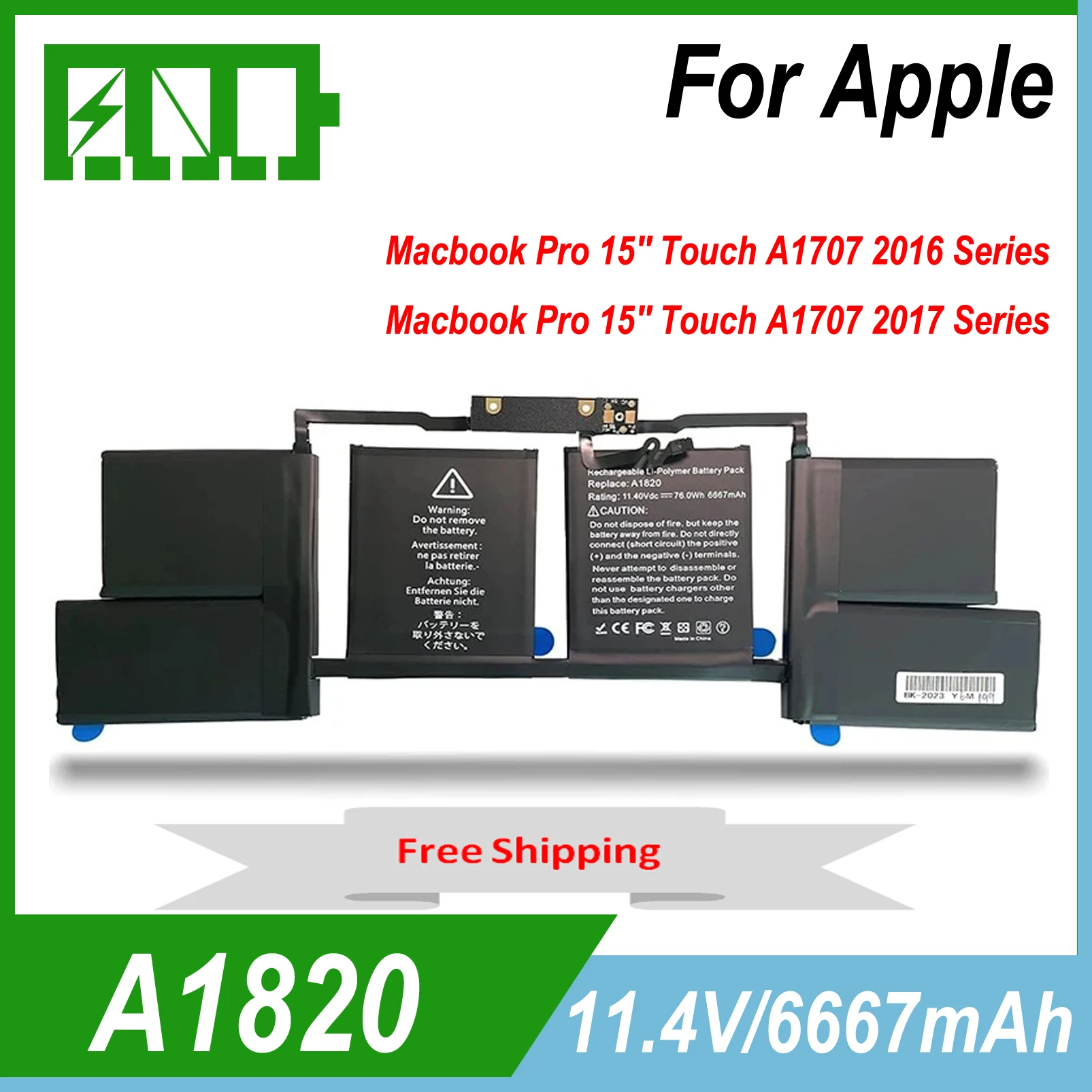 A1820 аккумулятор для ноутбука Apple Macbook Pro 15 дюймов Touch Bar A1707 2016 2017 год MLH32CH/A MLW82CH/A 6667 мАч MLW82CH/A
A1820 аккумулятор для ноутбука Apple Macbook Pro 15 дюймов Touch Bar A1707 2016 2017 год MLH32CH/A MLW82CH/A 6667 мАч MLW82CH/A