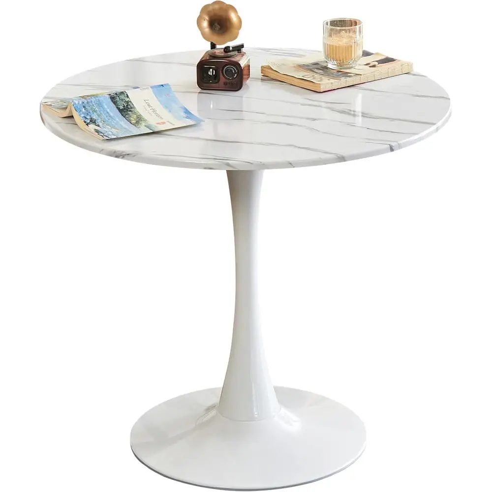 Mid-Century Modern Dining Table with Metal Pedestal, White Marble Top, 31.5
Mid-Century Modern Dining Table with Metal Pedestal, White Marble Top, 31.5