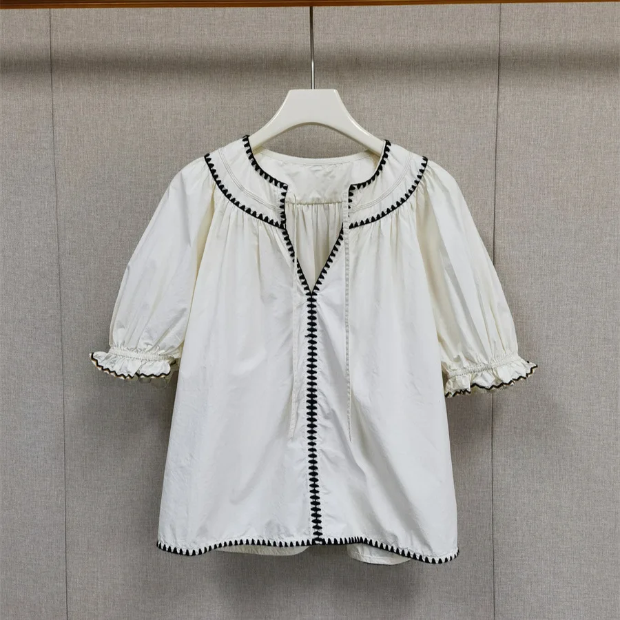 Elegant Early Autumn Heavyweight Water Soluble Stitched Shirt Bubble Sleeve Cotton Belted Short Sleeve Top
Elegant Early Autumn Heavyweight Water Soluble Stitched Shirt Bubble Sleeve Cotton Belted Short Sleeve Top