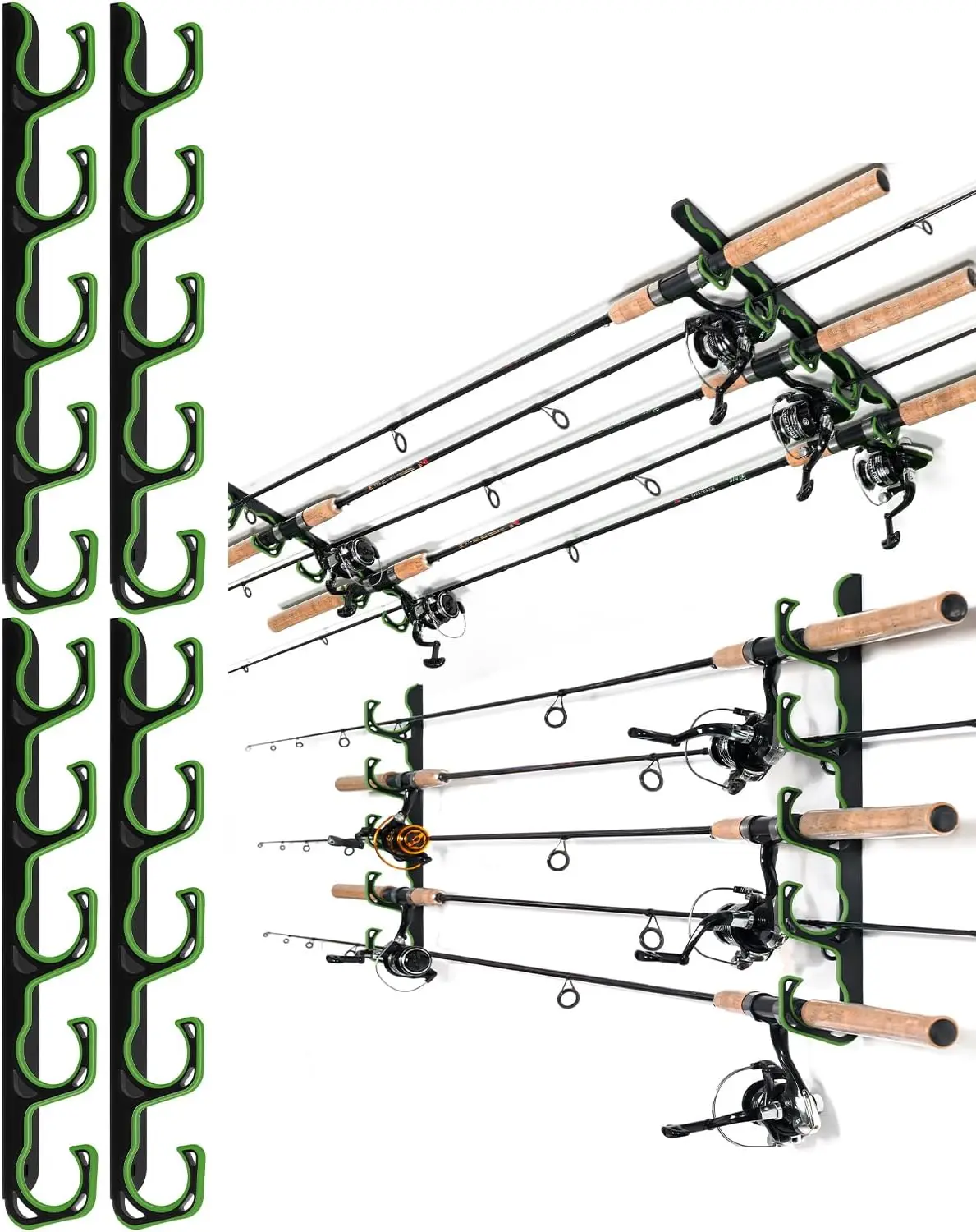 Набор зеленых держателей для удочек, настенное или потолочное крепление для хранения в гараже, 2 шт.
Набор зеленых держателей для удочек, настенное или потолочное крепление для хранения в гараже, 2 шт.