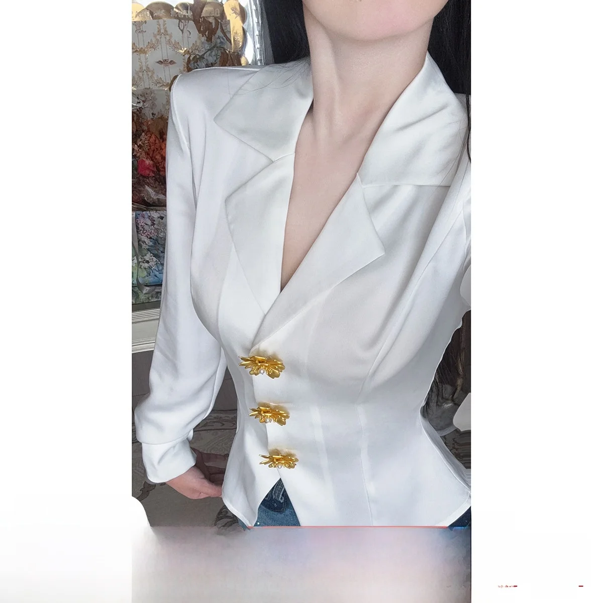 Sy Summer Slim Fit Satin Long Sve irt Glossy Waist Cinched Turn down Collar White Breathable Comfortable Korean Sle
Sy Summer Slim Fit Satin Long Sve irt Glossy Waist Cinched Turn down Collar White Breathable Comfortable Korean Sle