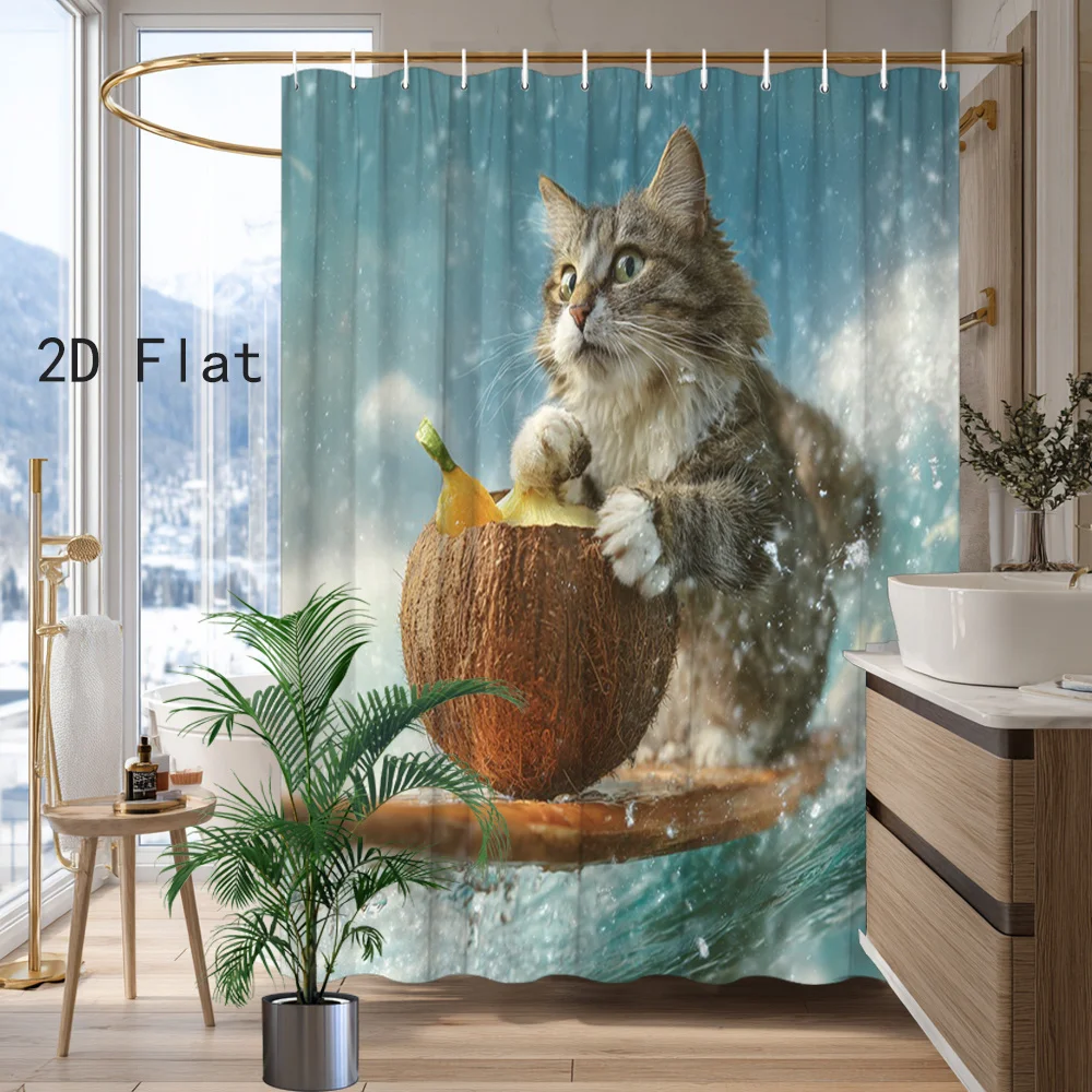 Funny Cat Shower Curtain, Surfing Tabby Cat Print, Coconut Surfboard Design, Novelty Animal Bathroom Decor, Waterproof Polyester
Funny Cat Shower Curtain, Surfing Tabby Cat Print, Coconut Surfboard Design, Novelty Animal Bathroom Decor, Waterproof Polyester
